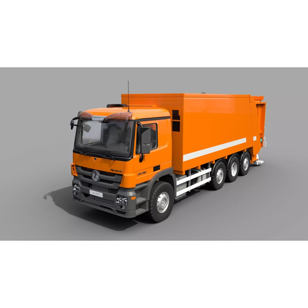 Mercedes-Benz Actros 3236 Garbage Truck 3D Model – High Poly PBR, FBX, Blender - View 2