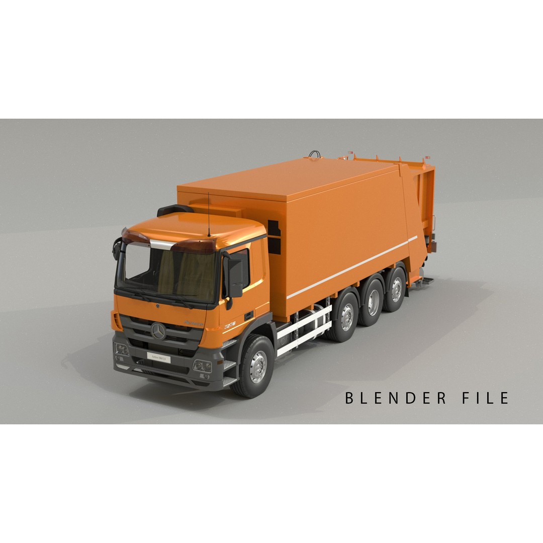 Mercedes-Benz Actros 3236 Garbage Truck 3D Model – High Poly PBR, FBX, Blender - View 3