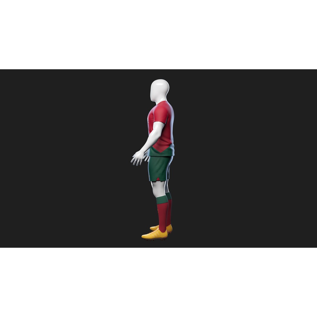 Portugal Team Football Jersey 3D Model – Low Poly Game Asset, FBX - View 10