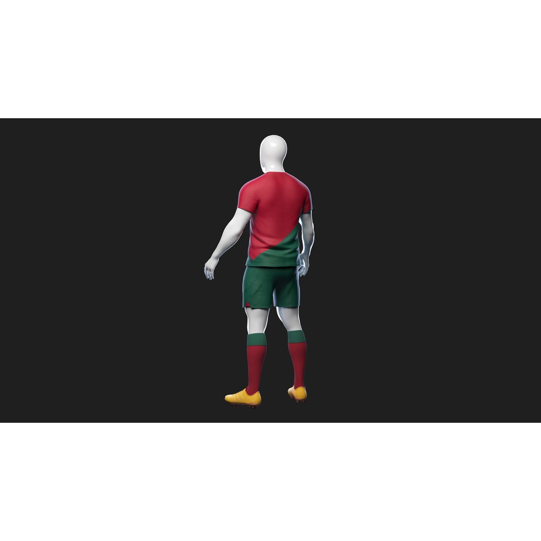 Portugal Team Football Jersey 3D Model – Low Poly Game Asset, FBX - View 11