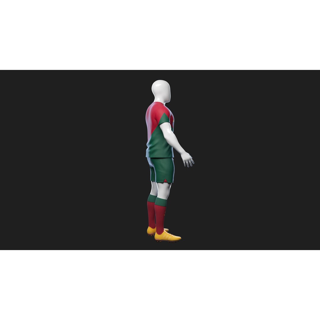 Portugal Team Football Jersey 3D Model – Low Poly Game Asset, FBX - View 13