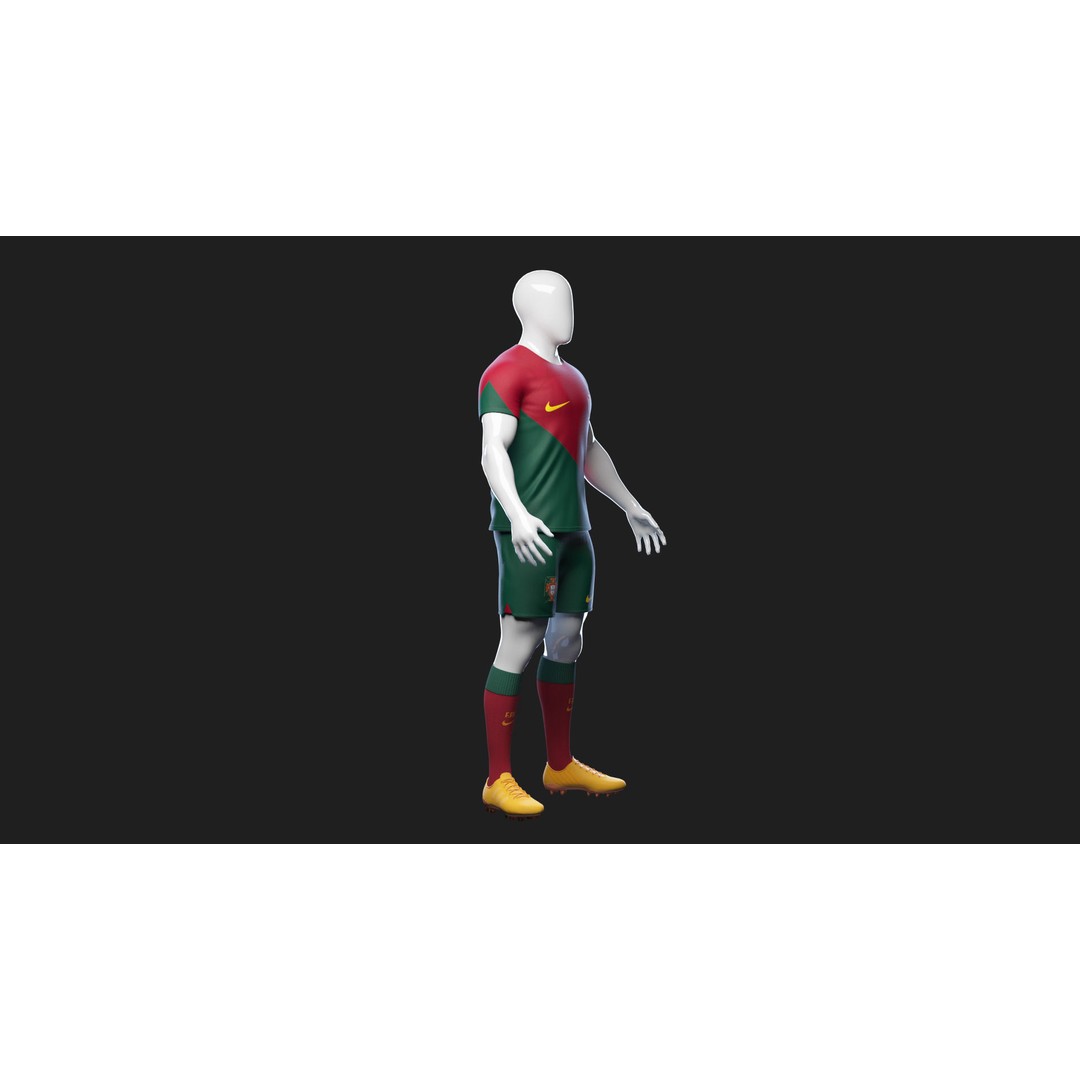 Portugal Team Football Jersey 3D Model – Low Poly Game Asset, FBX - View 14