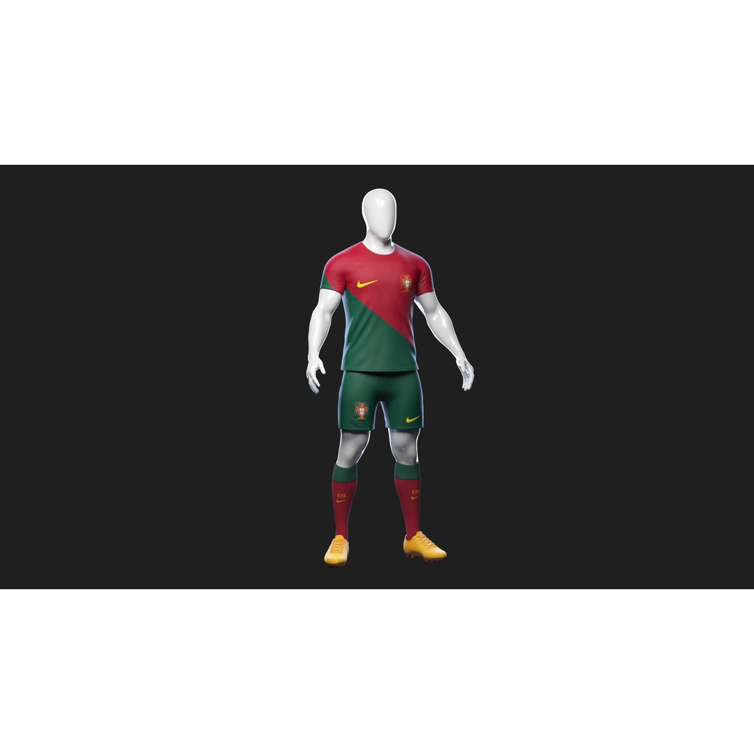 Portugal Team Football Jersey 3D Model – Low Poly Game Asset, FBX - View 15