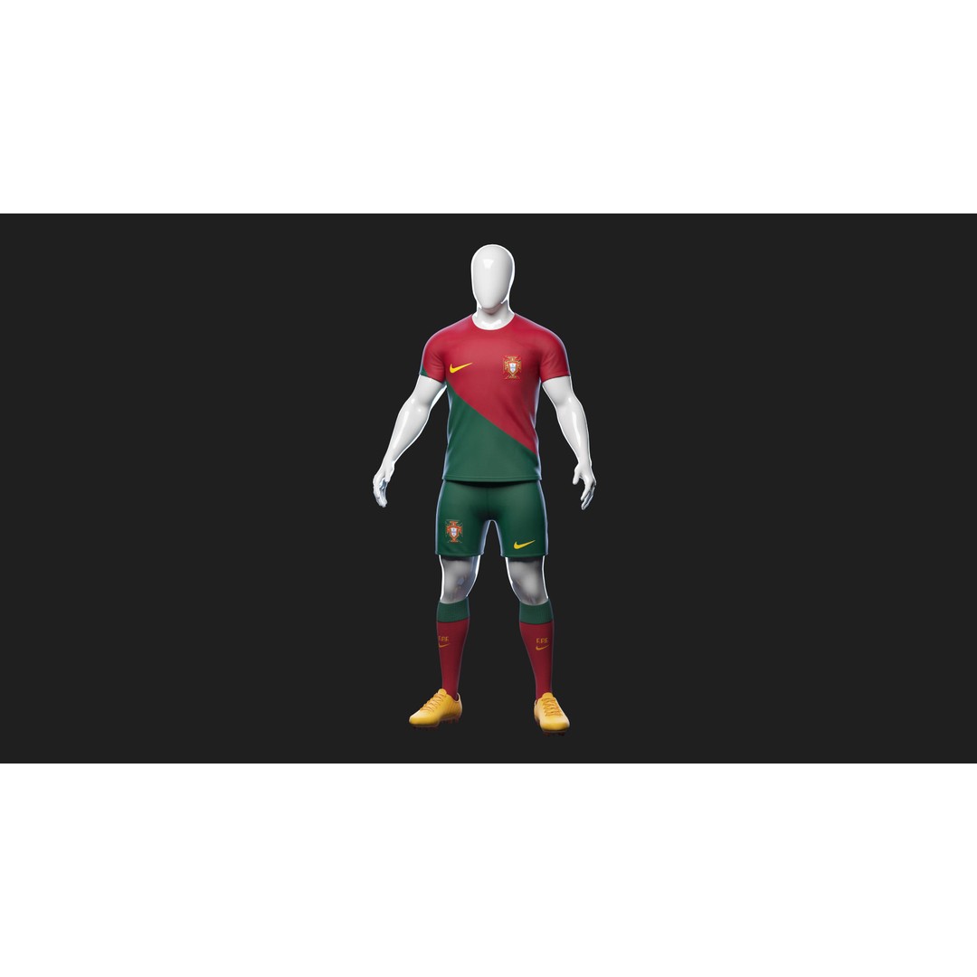 Portugal Team Football Jersey 3D Model – Low Poly Game Asset, FBX - View 16