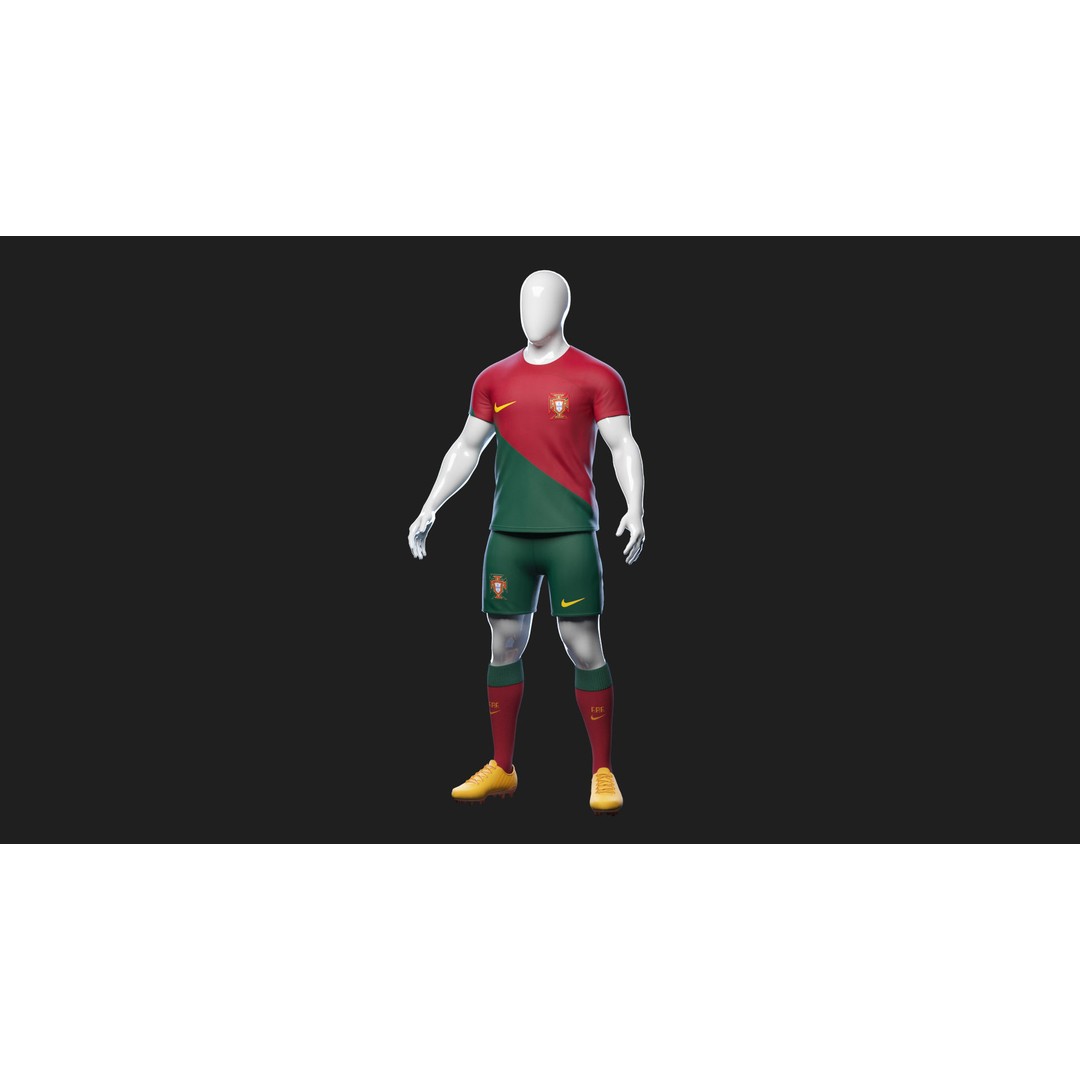 Portugal Team Football Jersey 3D Model – Low Poly Game Asset, FBX - View 17