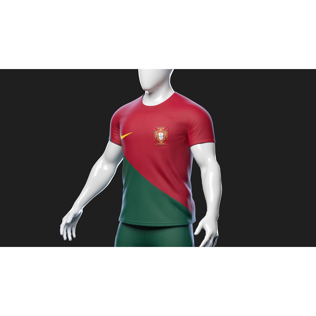 Portugal Team Football Jersey 3D Model – Low Poly Game Asset, FBX - View 19