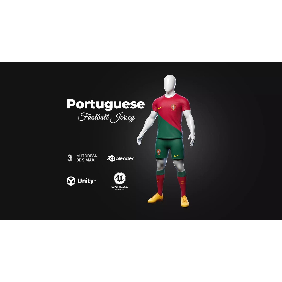 Portugal Team Football Jersey 3D Model – Low Poly Game Asset, FBX - View 2
