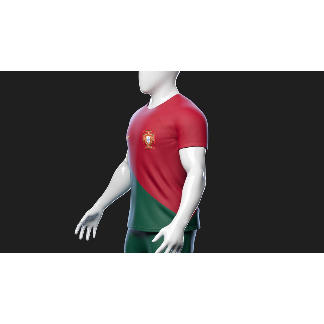 Portugal Team Football Jersey 3D Model – Low Poly Game Asset, FBX - View 20