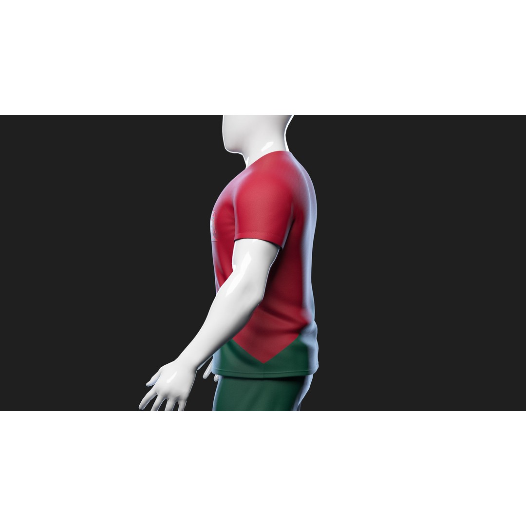 Portugal Team Football Jersey 3D Model – Low Poly Game Asset, FBX - View 21
