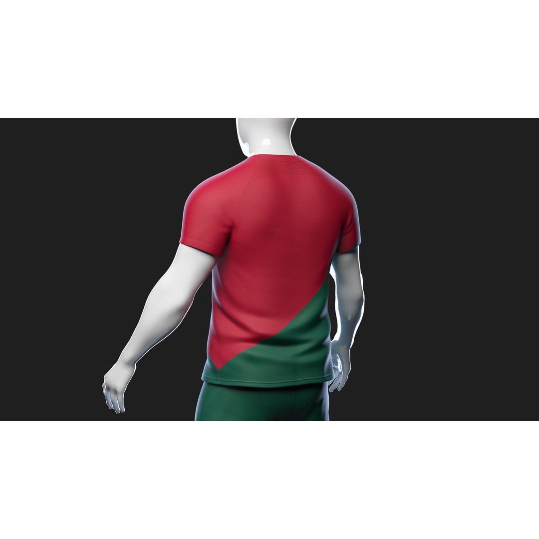 Portugal Team Football Jersey 3D Model – Low Poly Game Asset, FBX - View 22