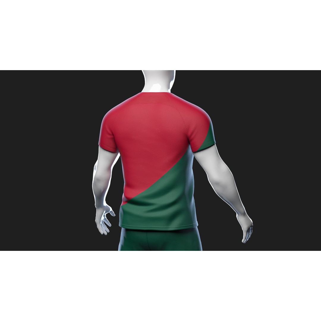 Portugal Team Football Jersey 3D Model – Low Poly Game Asset, FBX - View 23