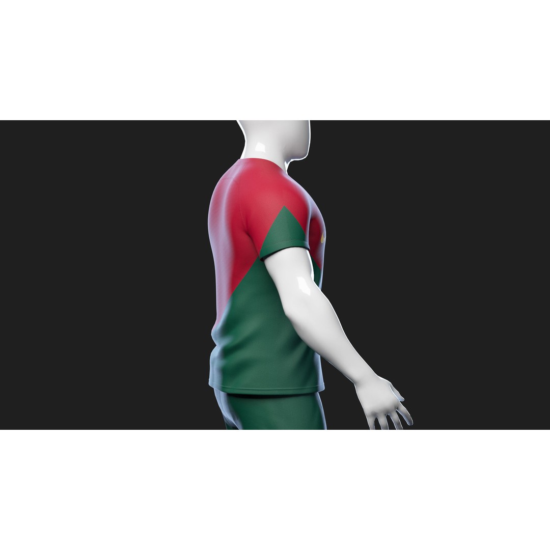 Portugal Team Football Jersey 3D Model – Low Poly Game Asset, FBX - View 24