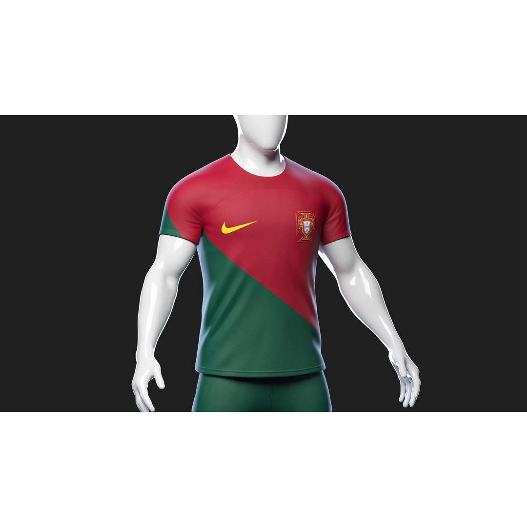 Portugal Team Football Jersey 3D Model – Low Poly Game Asset, FBX - View 26