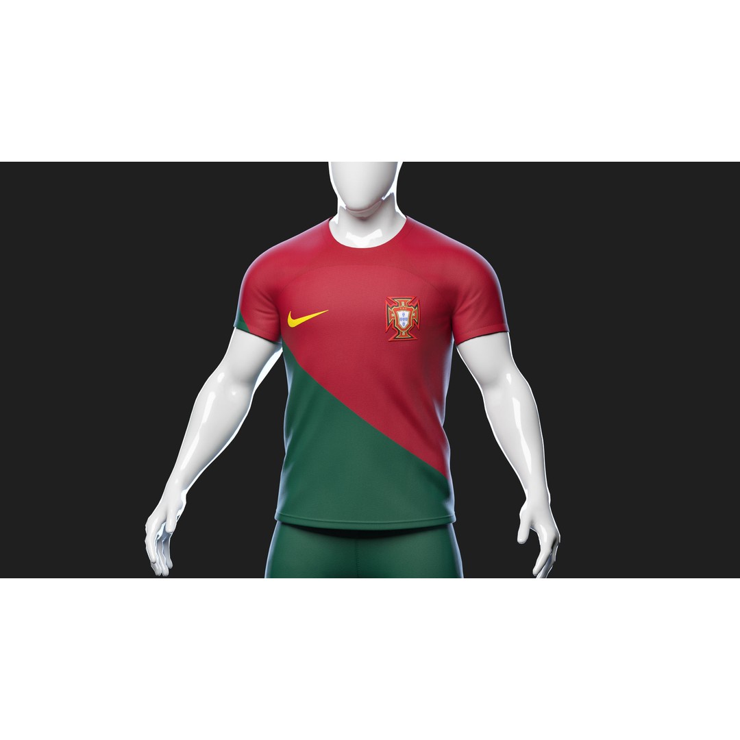 Portugal Team Football Jersey 3D Model – Low Poly Game Asset, FBX - View 27
