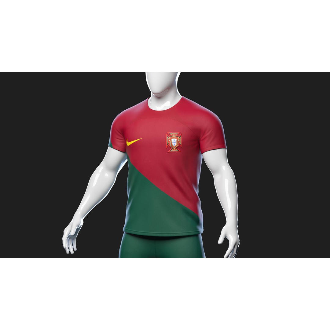 Portugal Team Football Jersey 3D Model – Low Poly Game Asset, FBX - View 28