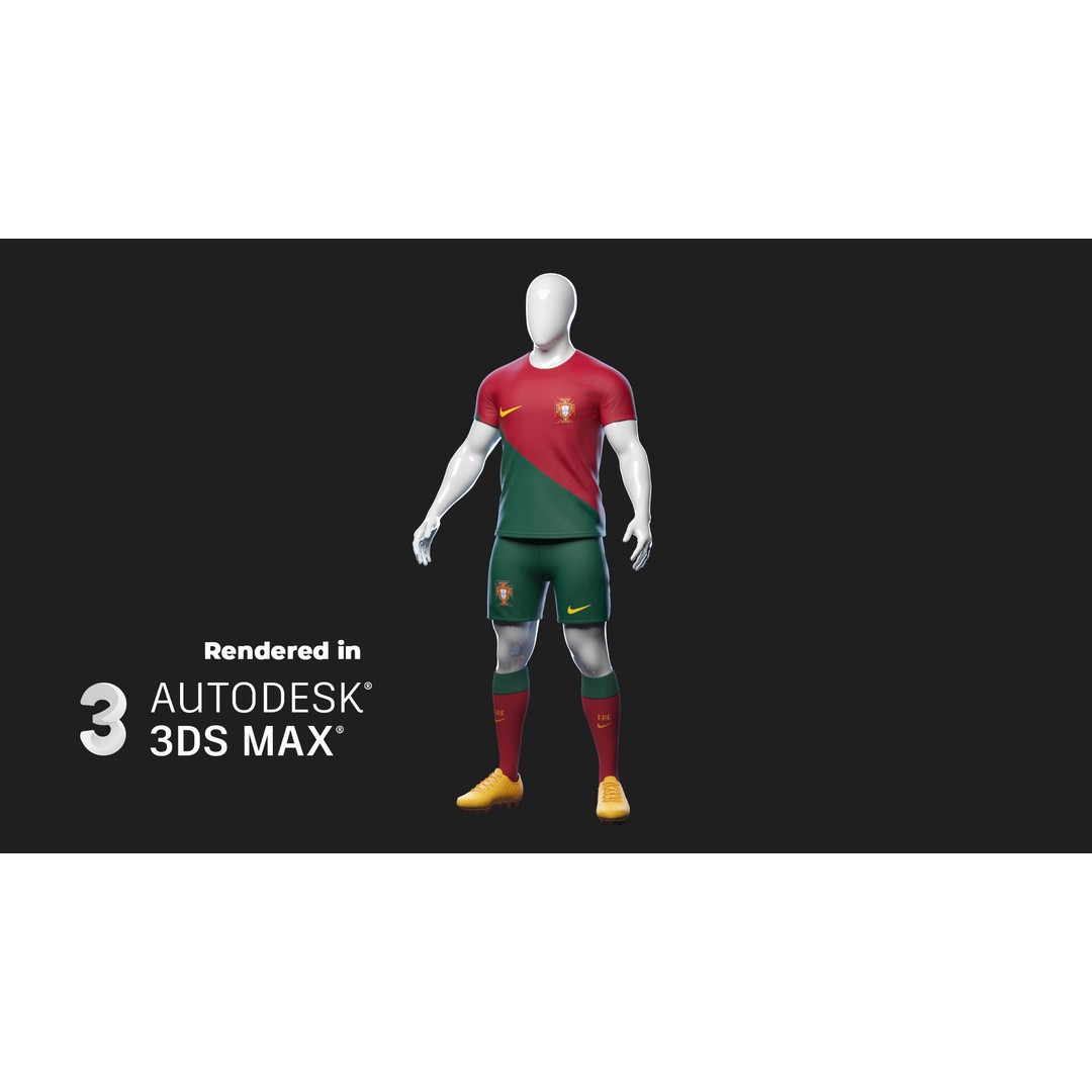 Portugal Team Football Jersey 3D Model – Low Poly Game Asset, FBX - View 3