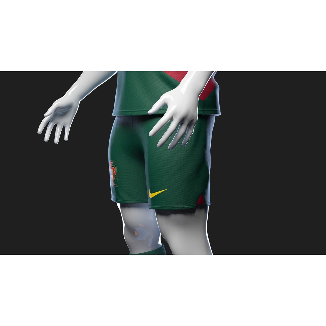Portugal Team Football Jersey 3D Model – Low Poly Game Asset, FBX - View 31