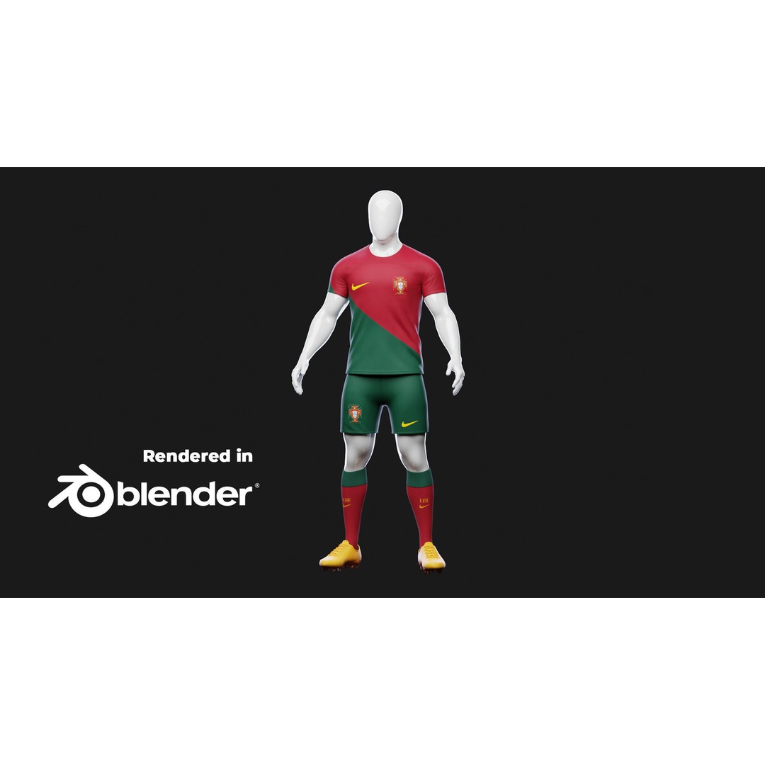 Portugal Team Football Jersey 3D Model – Low Poly Game Asset, FBX - View 4