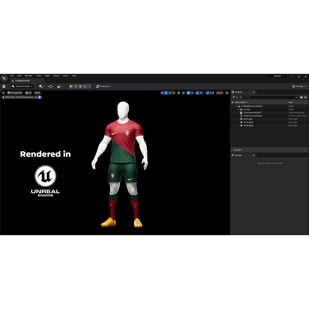 Portugal Team Football Jersey 3D Model – Low Poly Game Asset, FBX - View 5