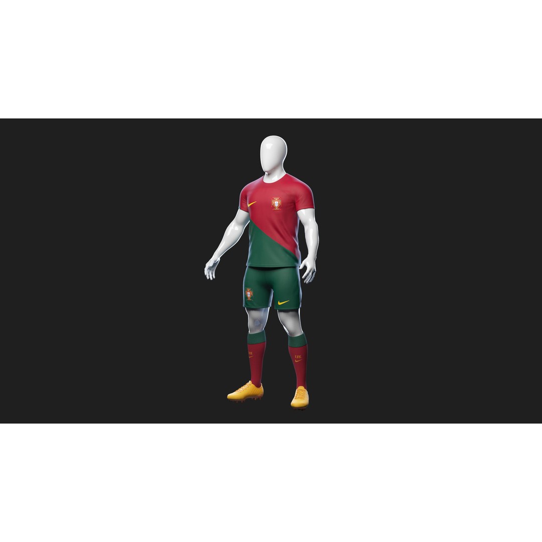 Portugal Team Football Jersey 3D Model – Low Poly Game Asset, FBX - View 8