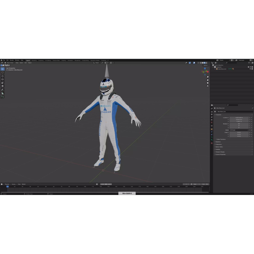 F1 Williams Racing Suits 2026 3D Model – Rigged PBR Asset, FBX, Blender - View 3