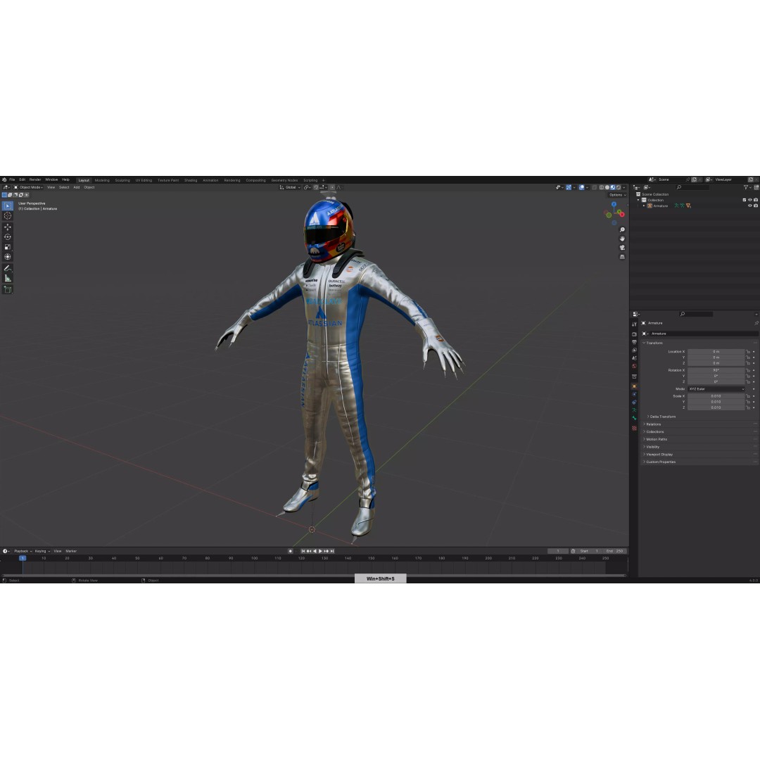 F1 Williams Racing Suits 2026 3D Model – Rigged PBR Asset, FBX, Blender - View 4