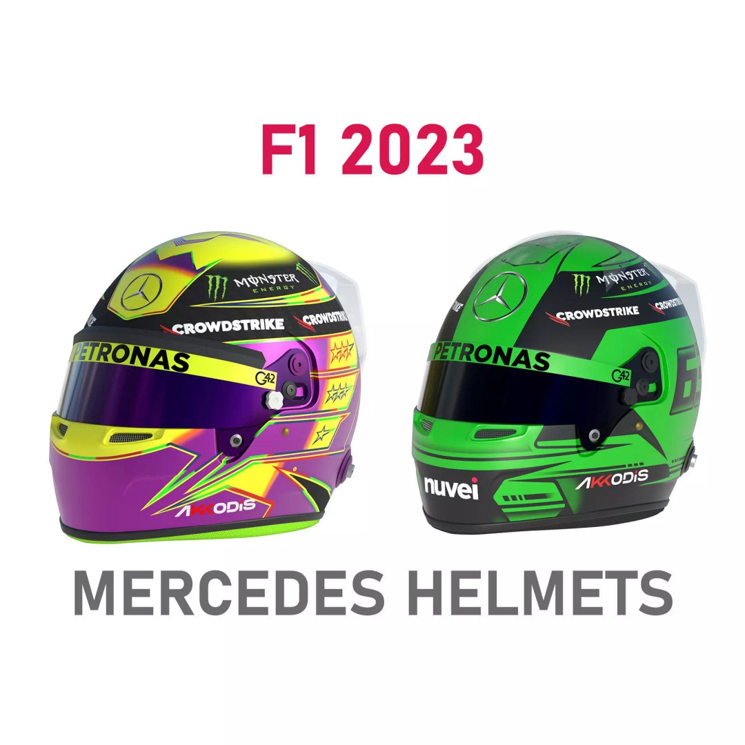 F1 Mercedes Helmets 2023 3D Model – High Detail PBR Game Asset, FBX, OBJ - View 2