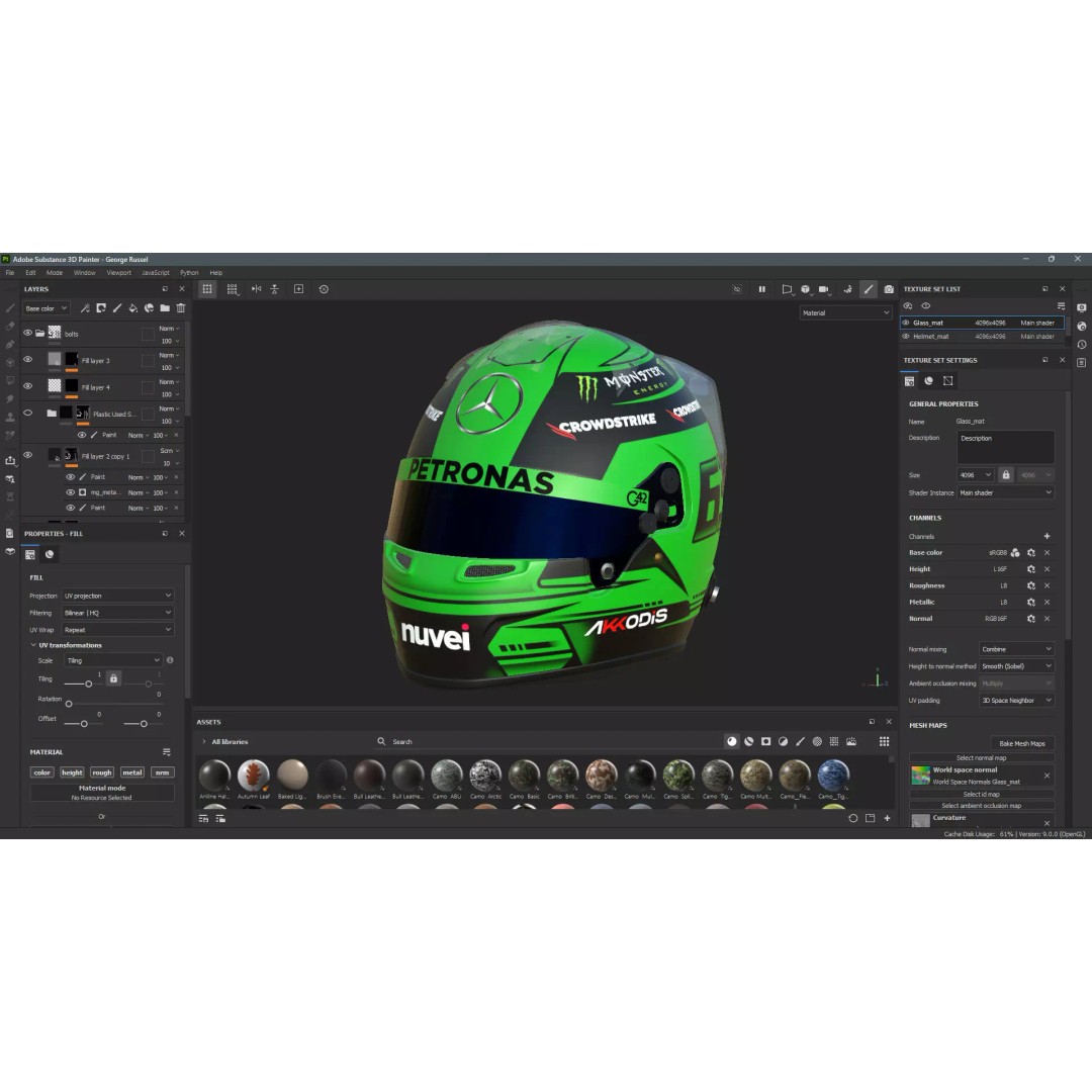 F1 Mercedes Helmets 2023 3D Model – High Detail PBR Game Asset, FBX, OBJ - View 30