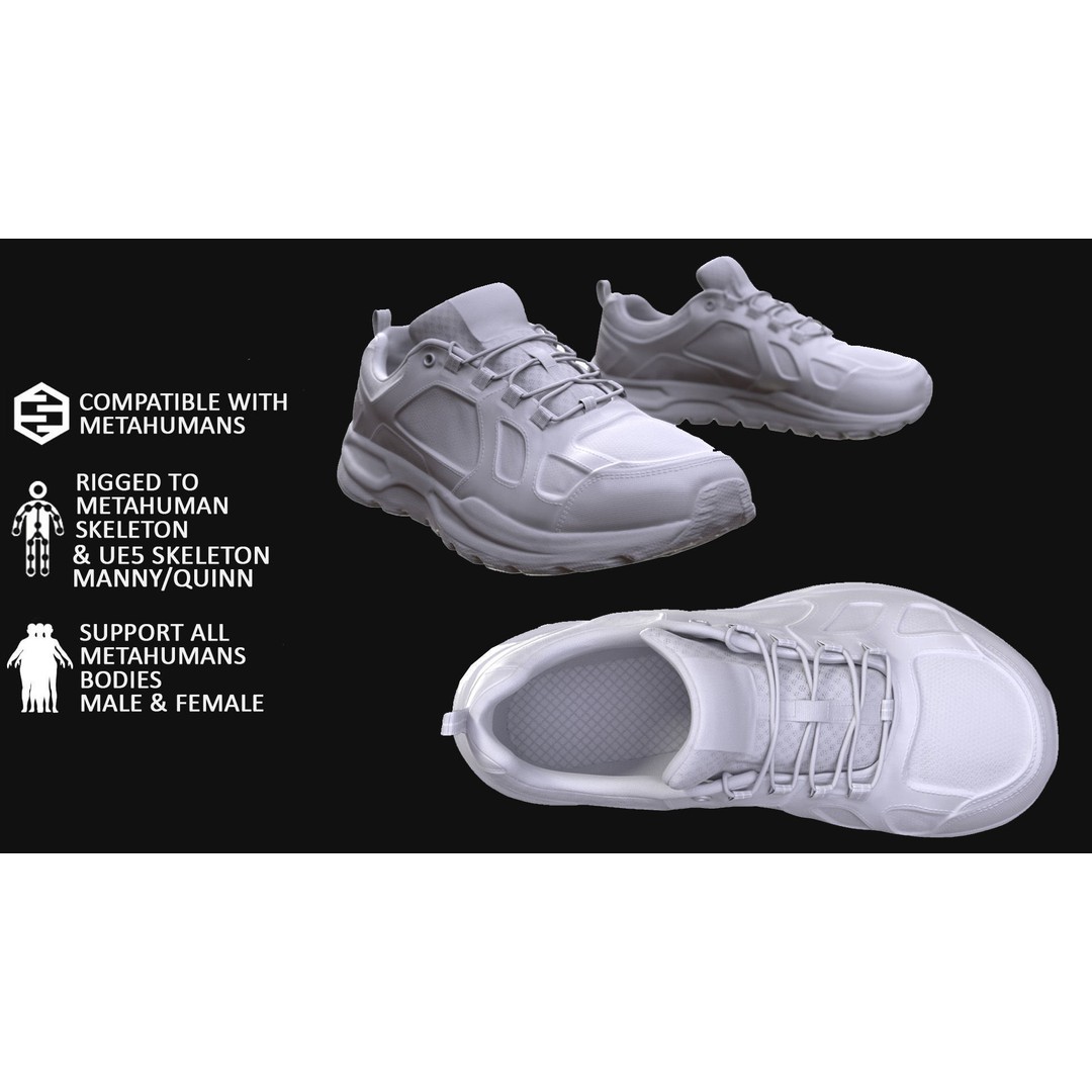 Sneakers 3D Model – Rigged Low-Poly Game Asset for UE5 and Metahumans - View 3