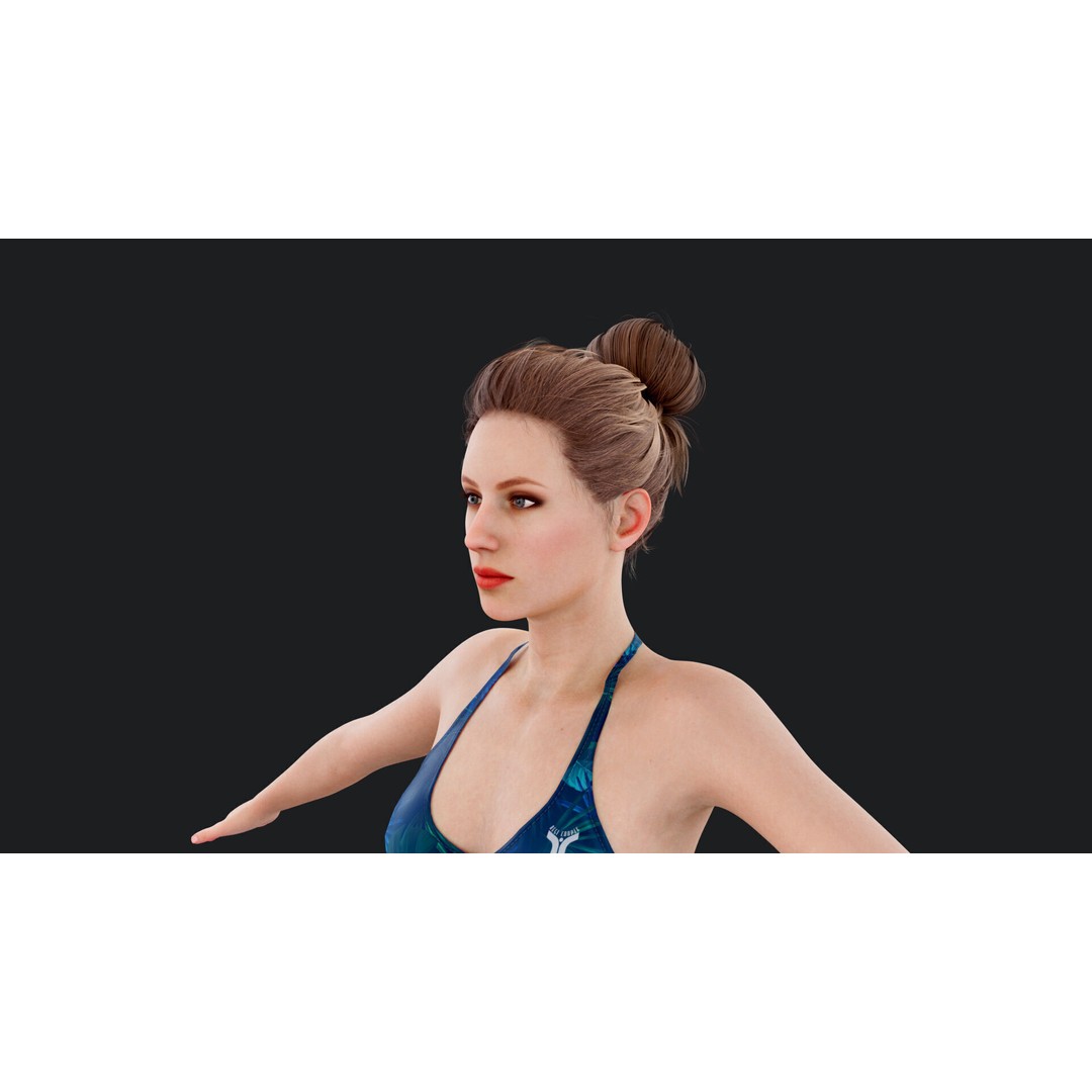 Female Windsurf 3D Model – Low Poly Rigged Character, FBX, OBJ - View 14
