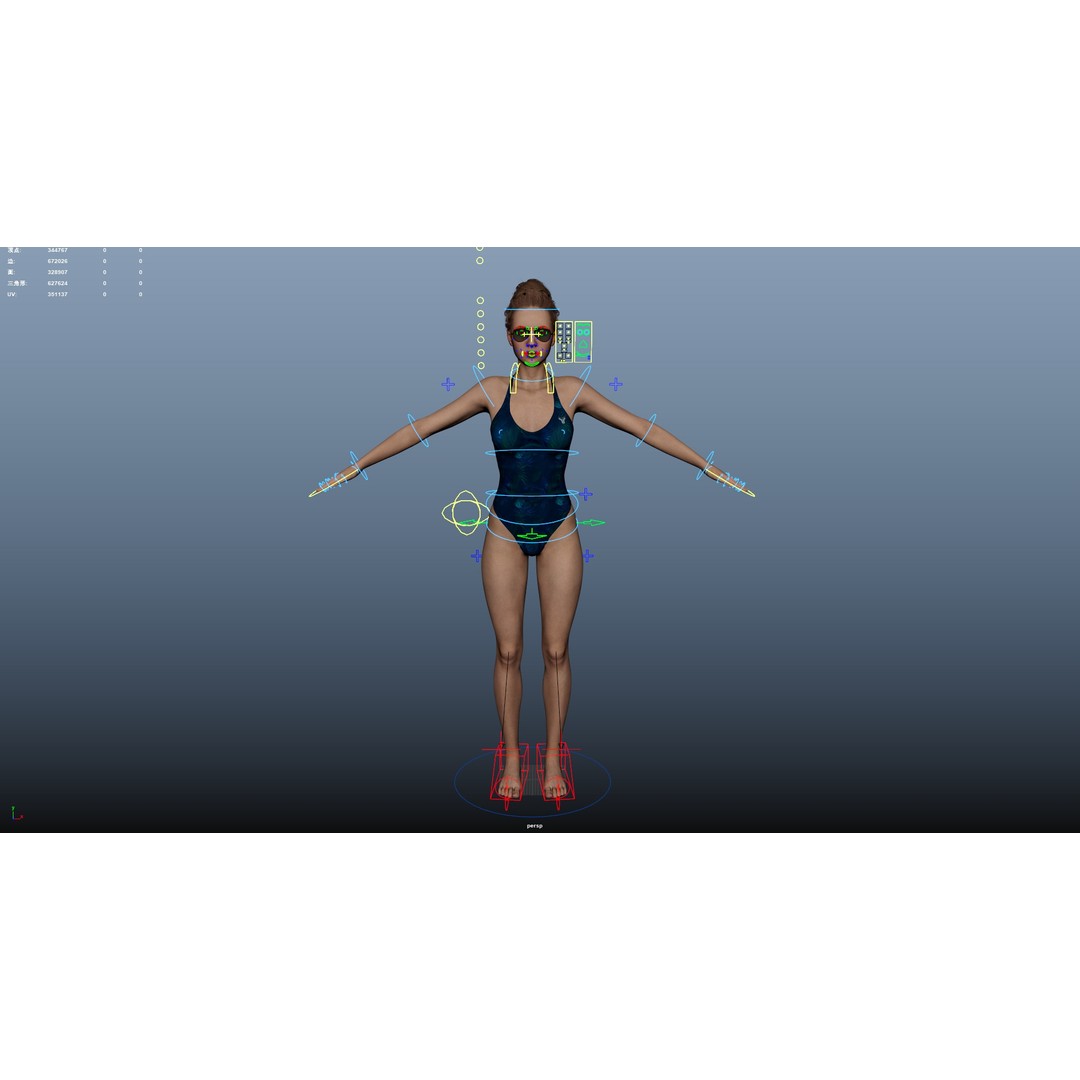 Female Windsurf 3D Model – Low Poly Rigged Character, FBX, OBJ - View 28