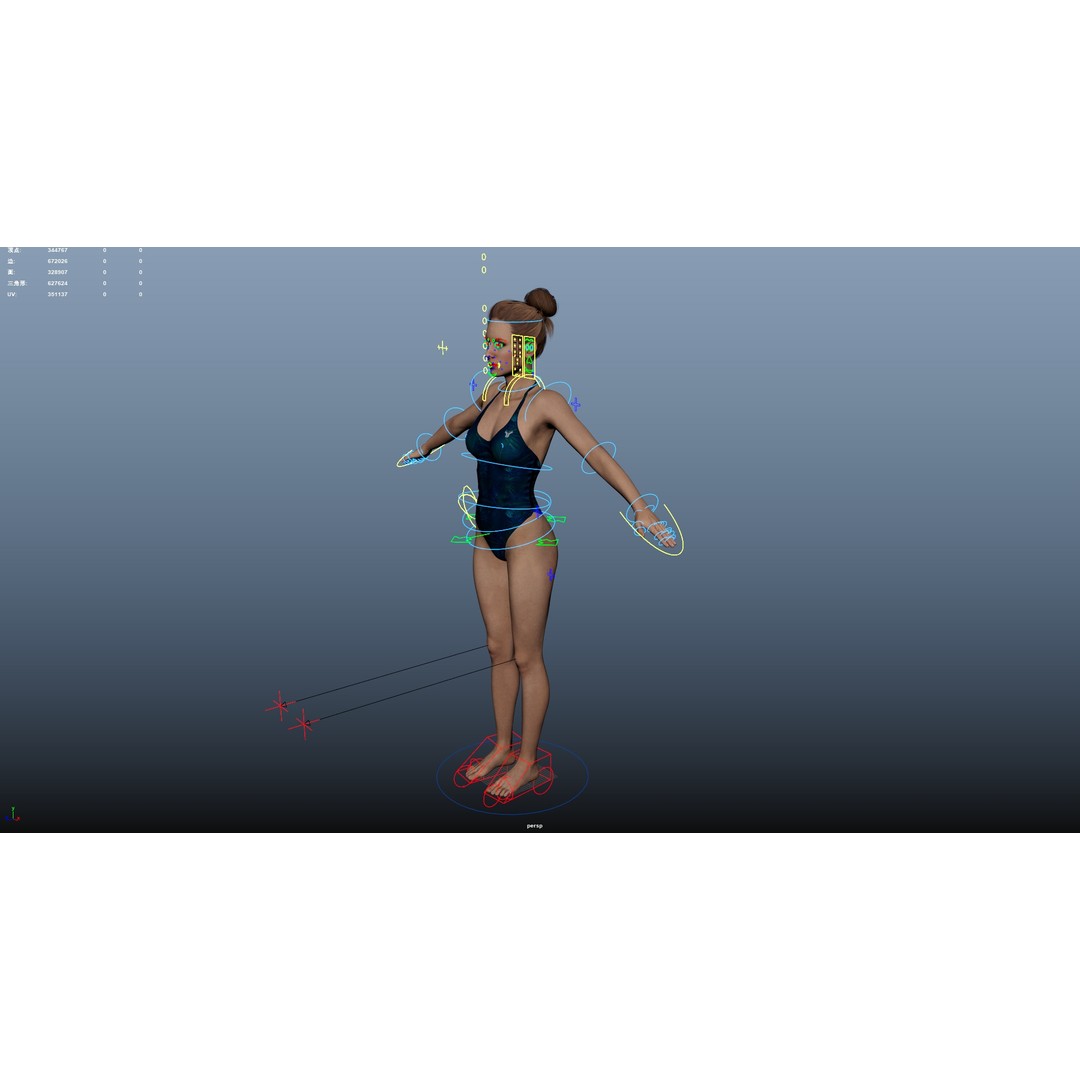 Female Windsurf 3D Model – Low Poly Rigged Character, FBX, OBJ - View 31