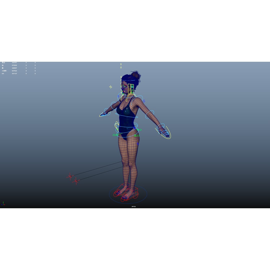 Female Windsurf 3D Model – Low Poly Rigged Character, FBX, OBJ - View 32