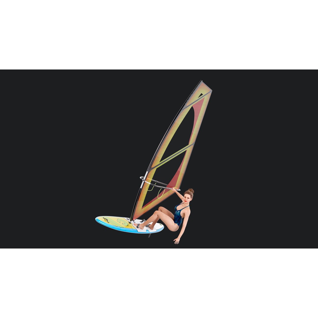 Female Windsurf 3D Model – Low Poly Rigged Character, FBX, OBJ - View 7