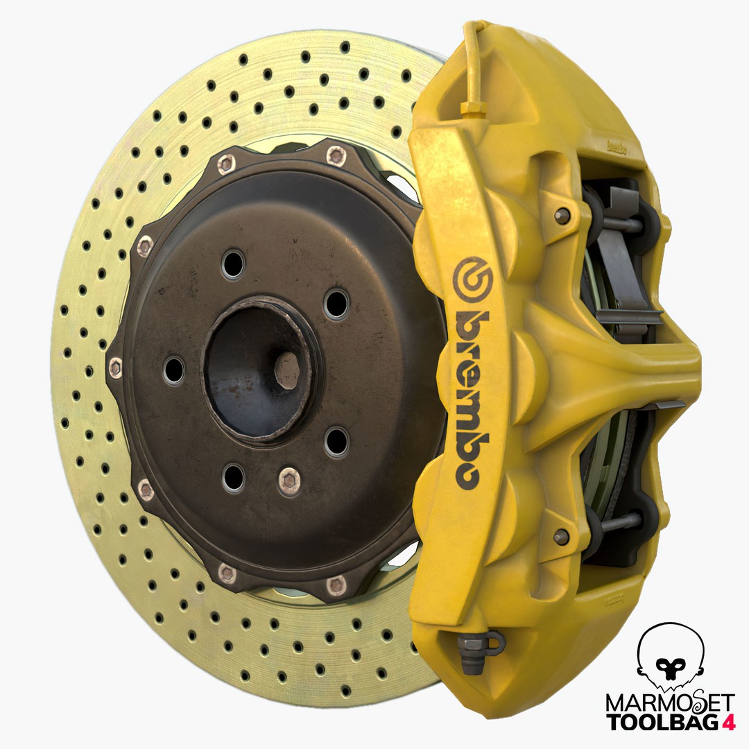 Brembo 6 Pot Brakes 3D Model – Low Poly PBR Asset, FBX, OBJ - View 4