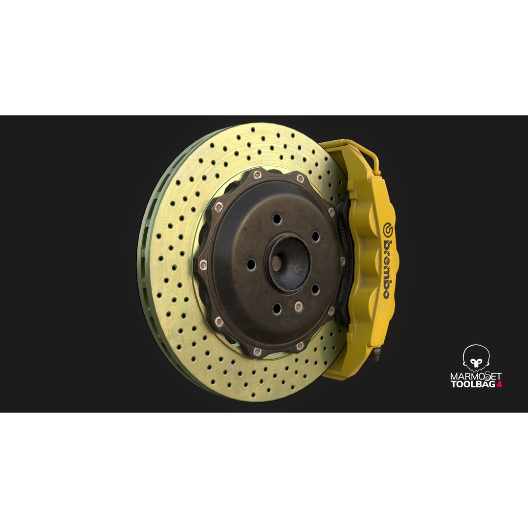 Brembo 6 Pot Brakes 3D Model – Low Poly PBR Asset, FBX, OBJ - View 6