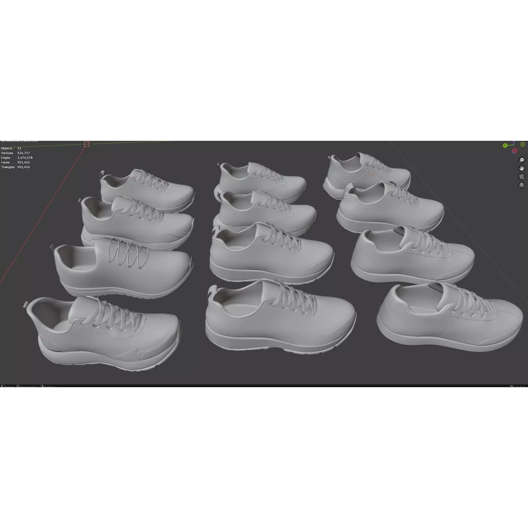Stylish Sneakers 3D Model – Low Poly Casual Sport Shoes, FBX - View 3