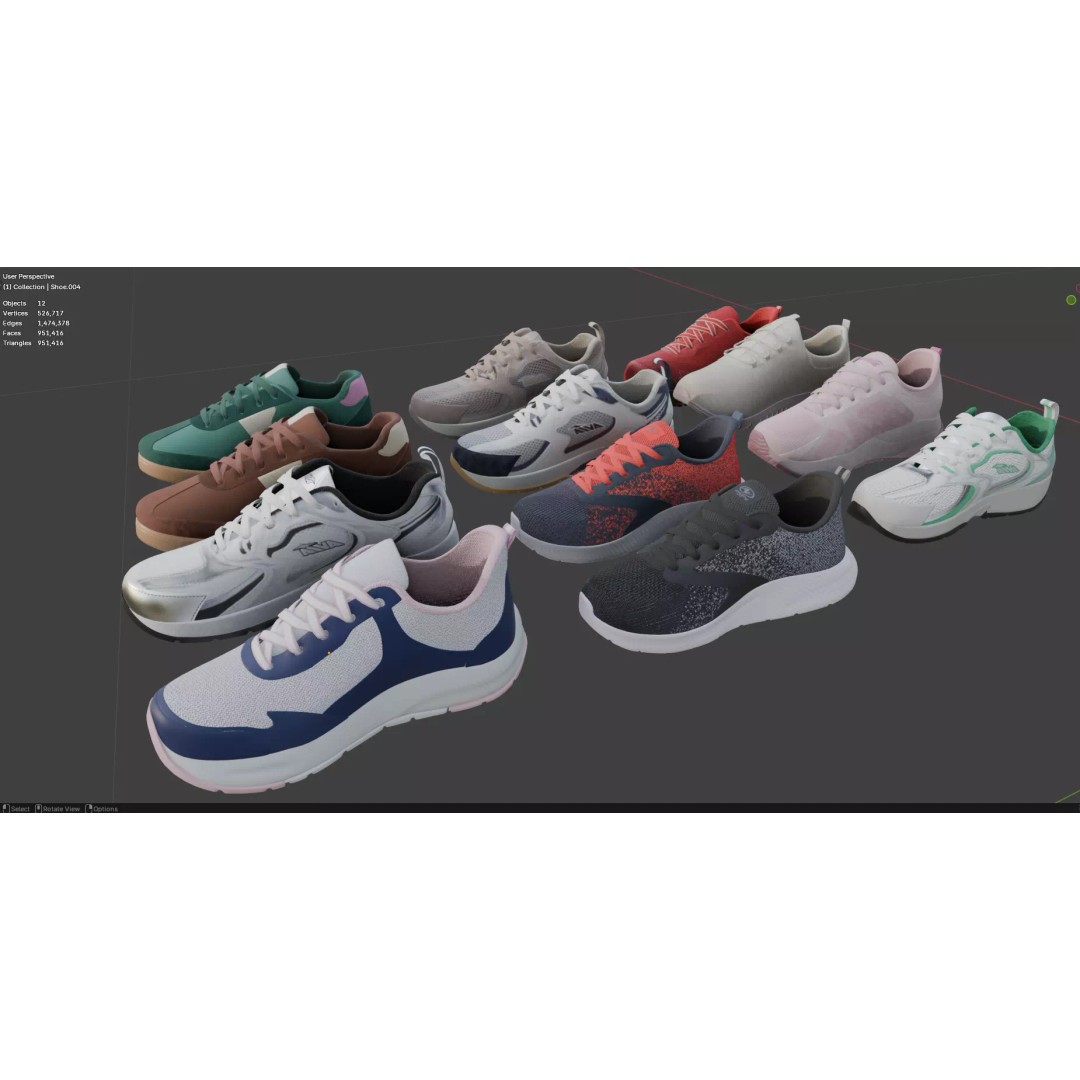 Stylish Sneakers 3D Model – Low Poly Casual Sport Shoes, FBX - View 4