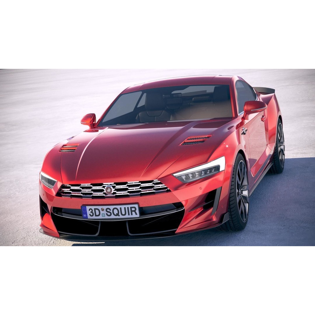 Generic Muscle Car 3D Model – High Poly Sport Coupe, FBX, OBJ - View 3