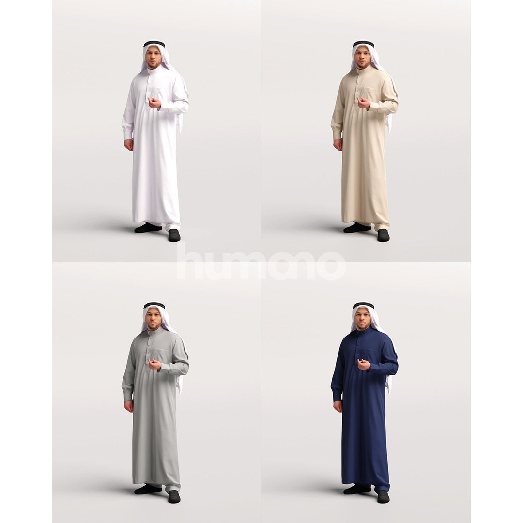 Arab Man in Thobe 3D Model – High Poly Character, PBR Textures - View 14