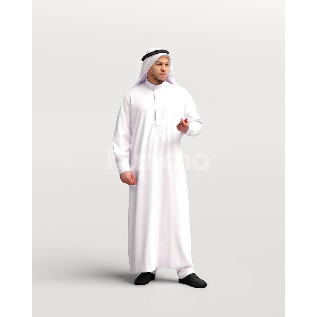 Arab Man in Thobe 3D Model – High Poly Character, PBR Textures - View 4