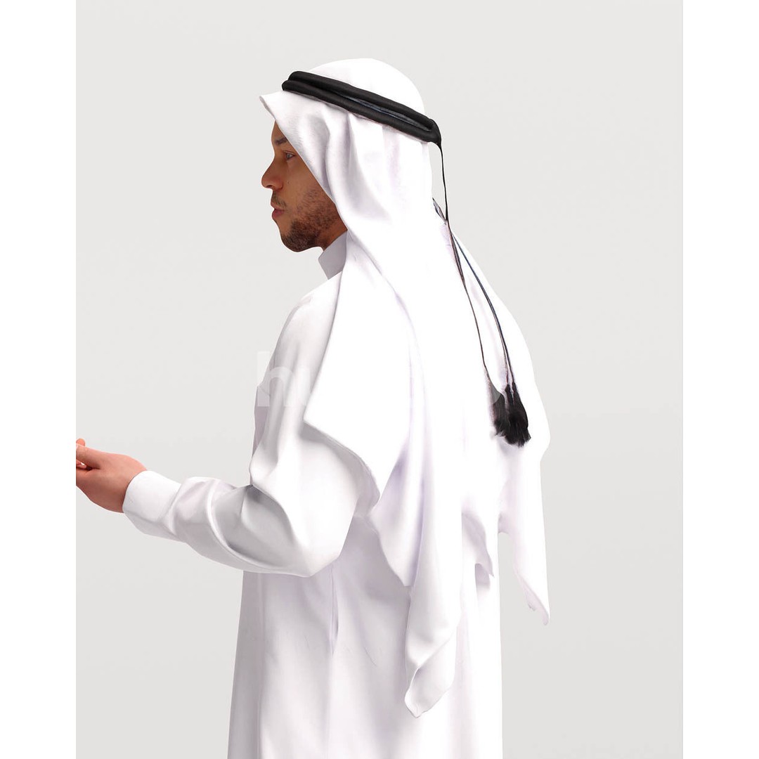 Arab Man in Thobe 3D Model – High Poly Character, PBR Textures - View 9