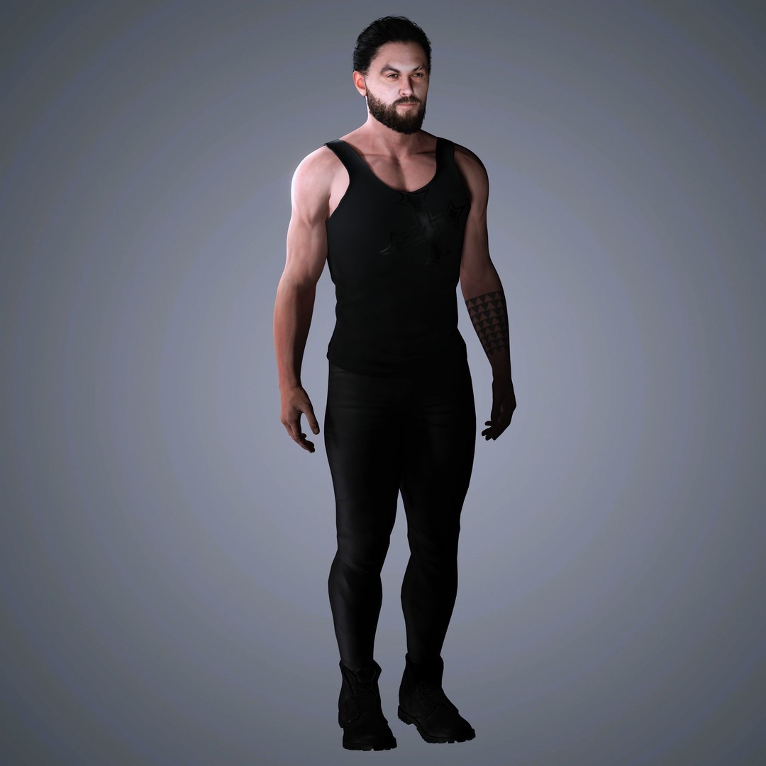 Jason Momoa Character 3D Model – Low Poly Rigged Game Asset, FBX, OBJ - View 11