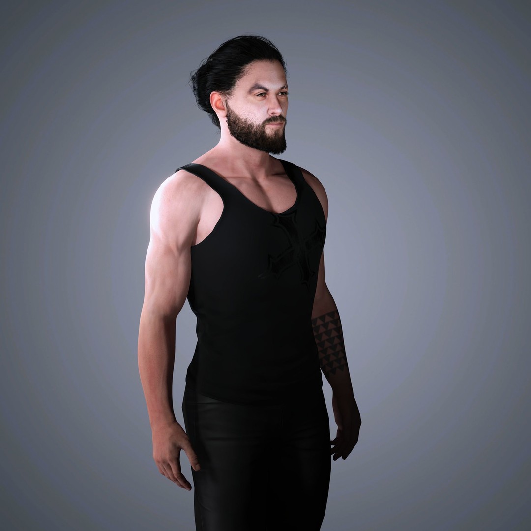 Jason Momoa Character 3D Model – Low Poly Rigged Game Asset, FBX, OBJ - View 12