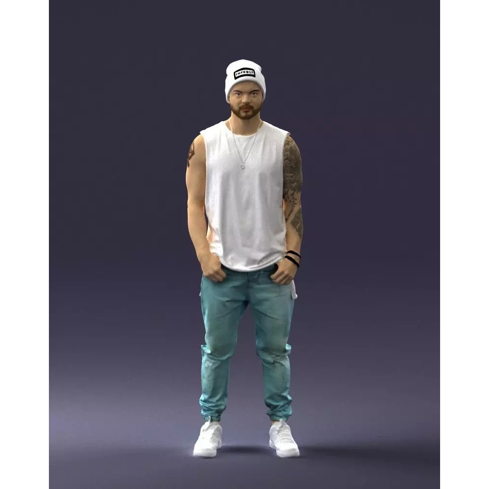 Tattooed Street Man 3D Model – Urban Character with PBR Textures, FBX - View 2