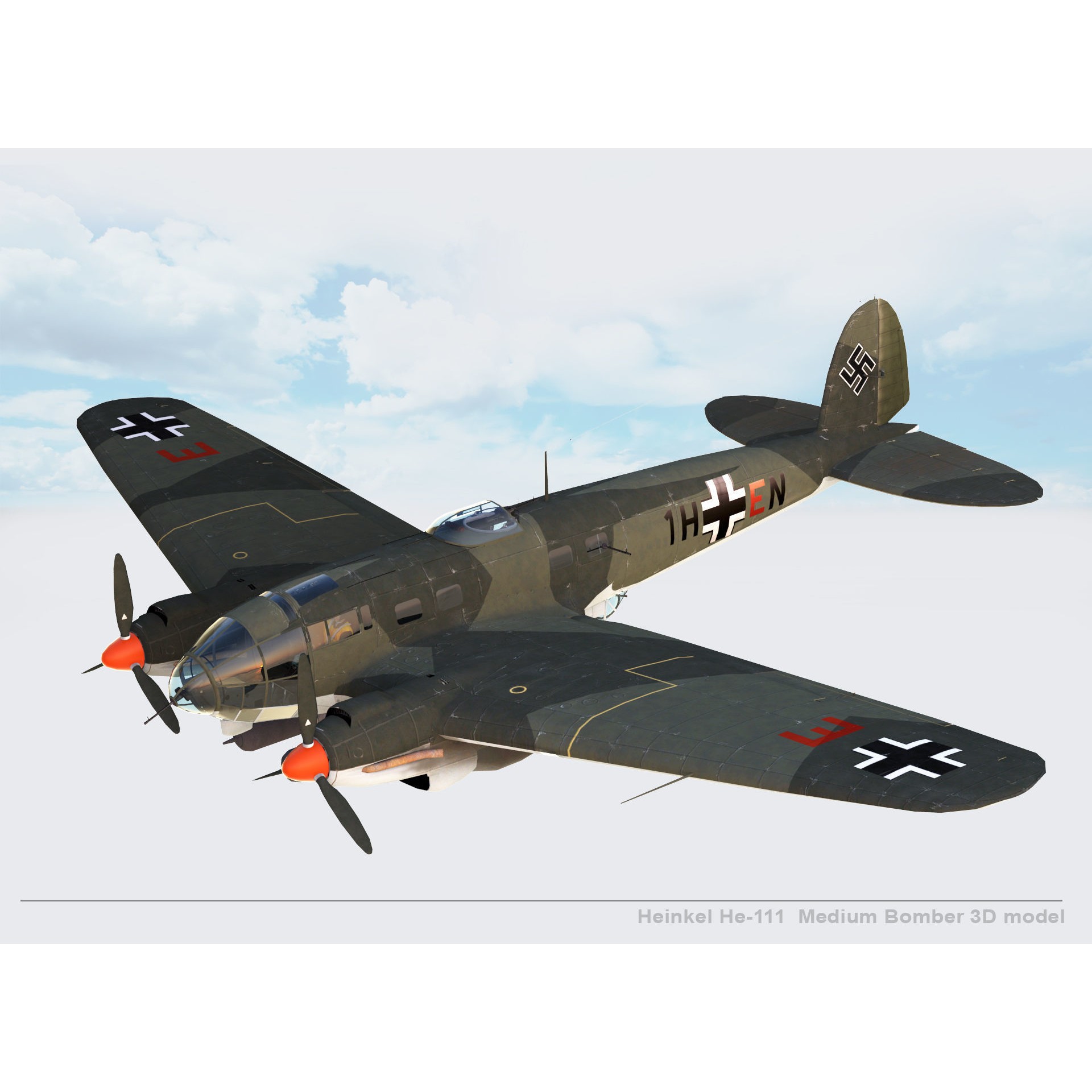 Heinkel He-111 - Rigged Game-Ready 3D Model - View 13