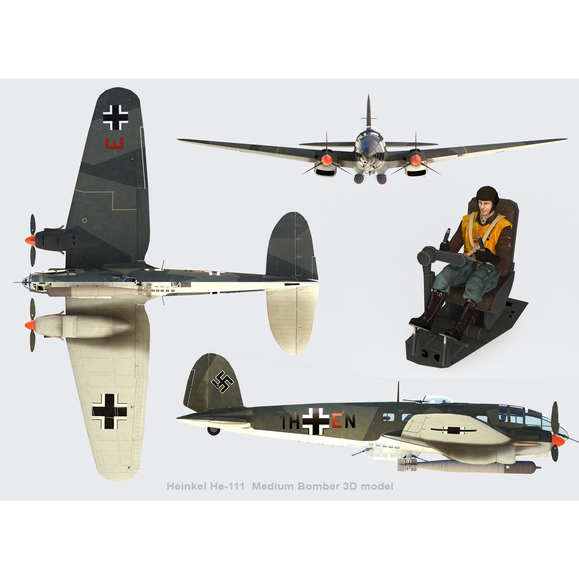 Heinkel He-111 - Rigged Game-Ready 3D Model - View 18