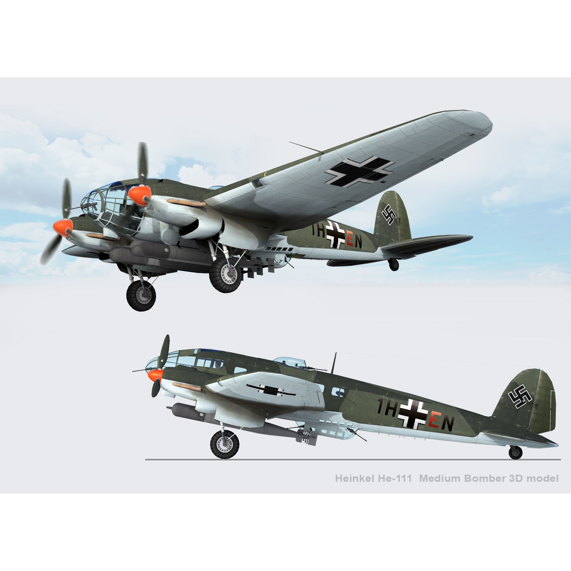Heinkel He-111 - Rigged Game-Ready 3D Model - View 3