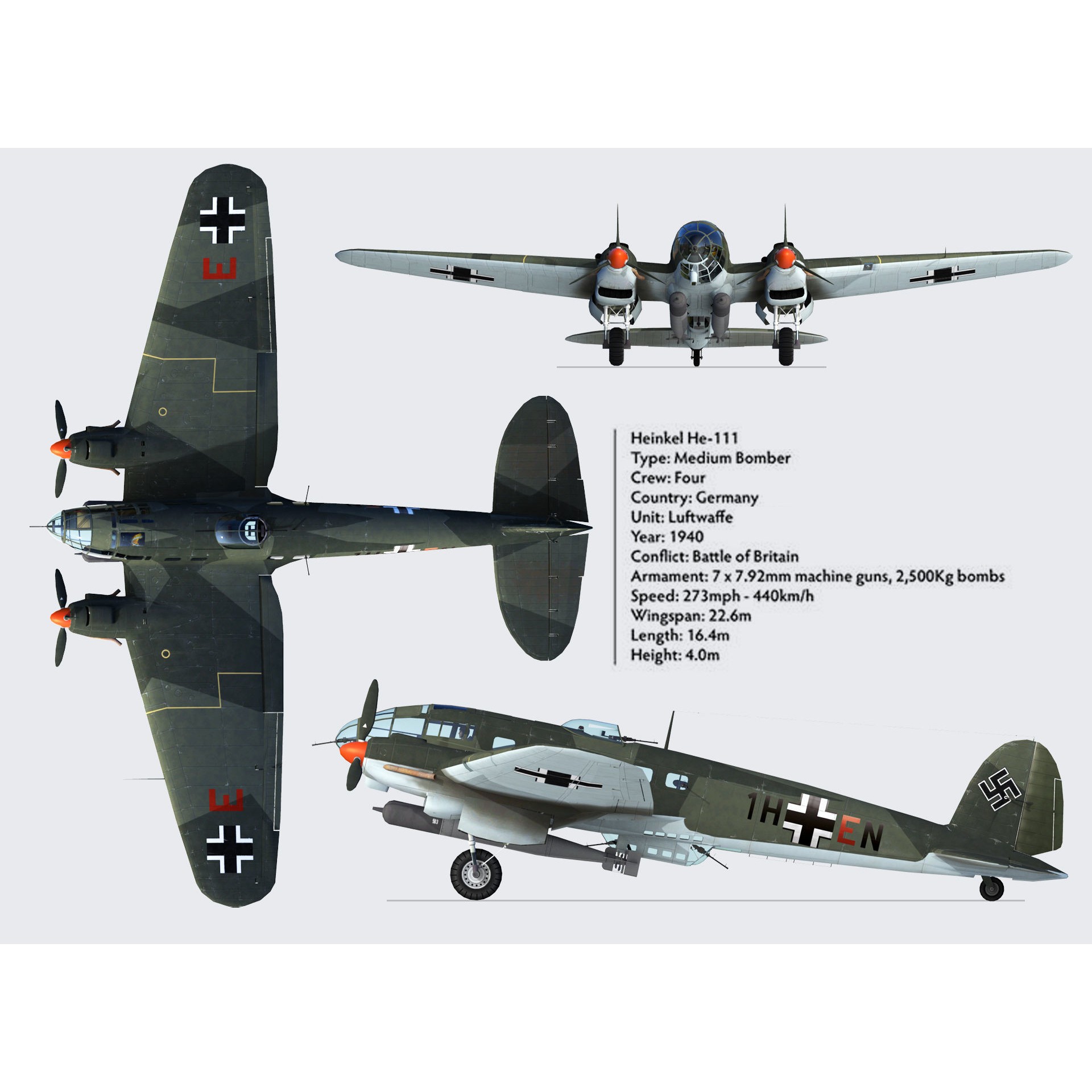 Heinkel He-111 - Rigged Game-Ready 3D Model - View 8
