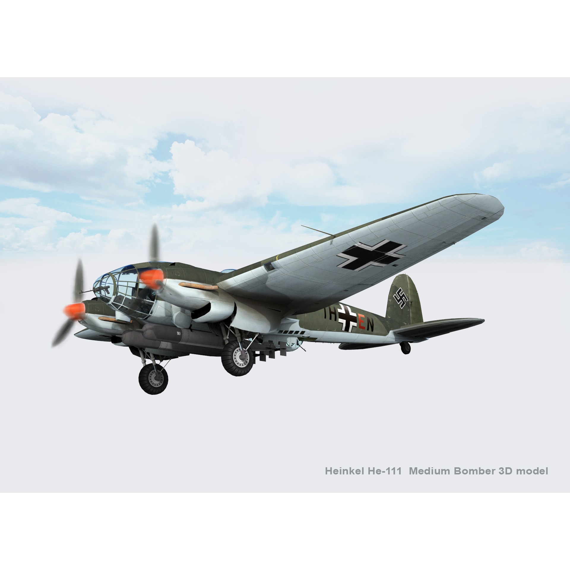 Heinkel He-111 - Rigged Game-Ready 3D Model - View 9
